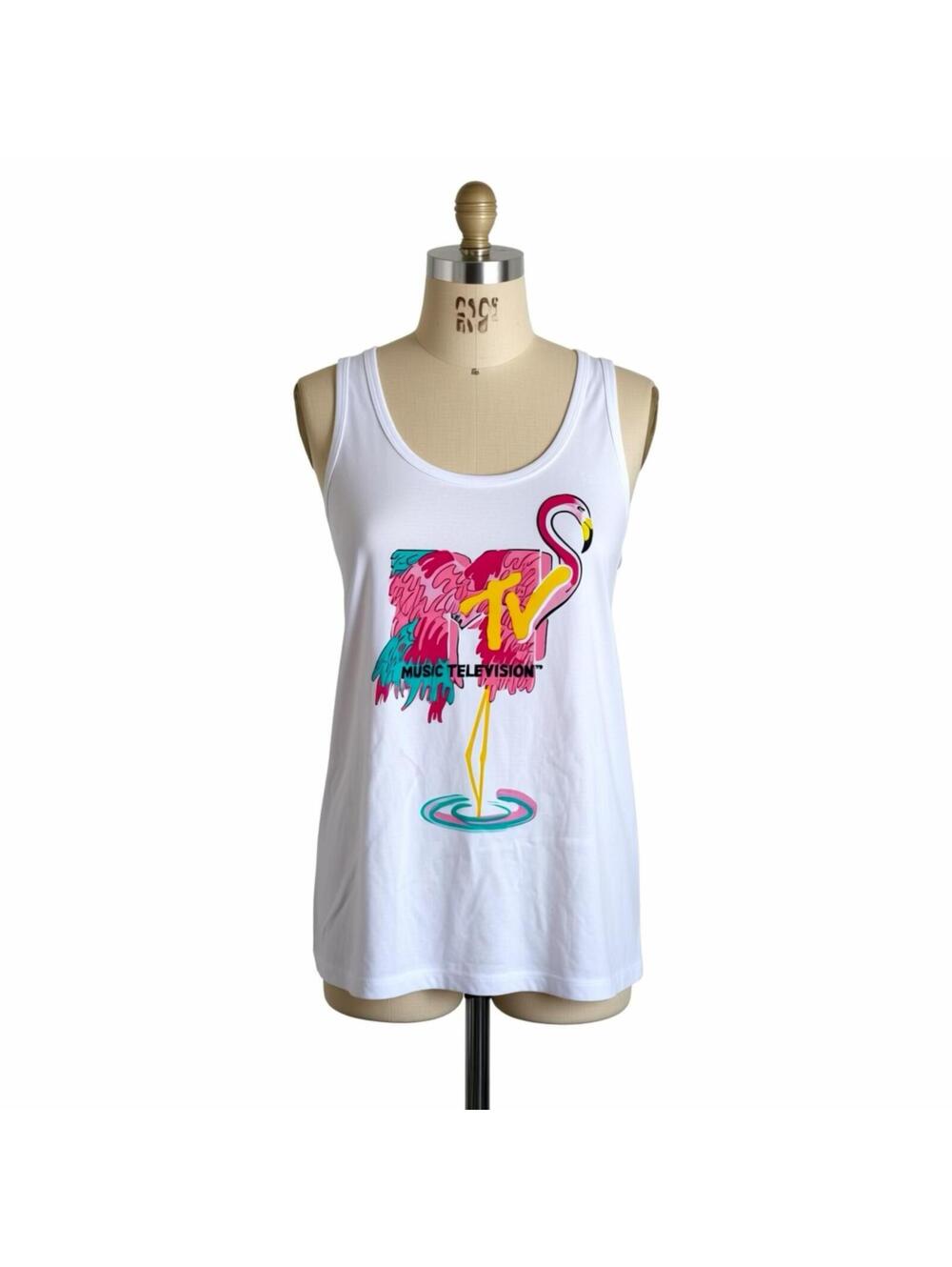 MTV Flamingo Graphic White Tank Top Medium NWT
